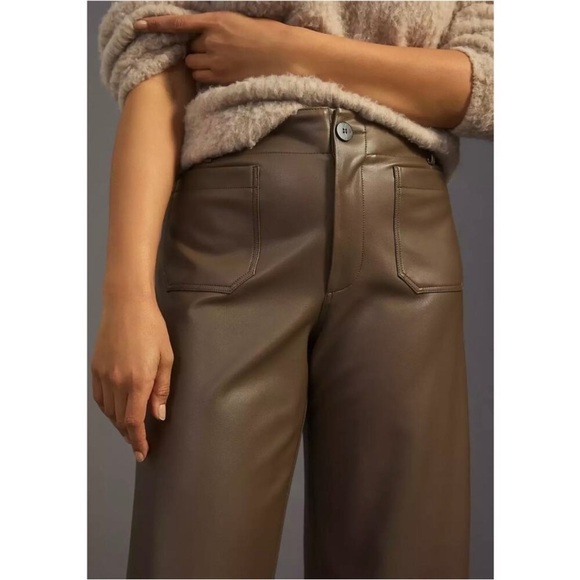 NWT Anthropologie Maeve Collete Green Faux Leather Crop Wide Leg Pants Size 32 - Picture 5 of 14